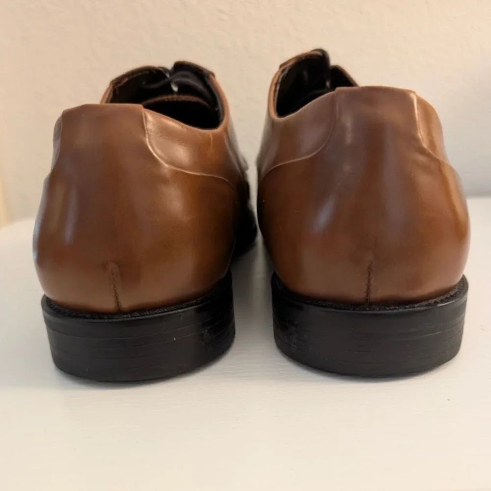 Kenneth Cole Ticket-S Oxford Shoes Mens 12M Cognac‎ Brown Cap Toe Woven EUC